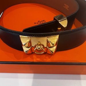 HERMES Collier de Chien Belt. Black leather